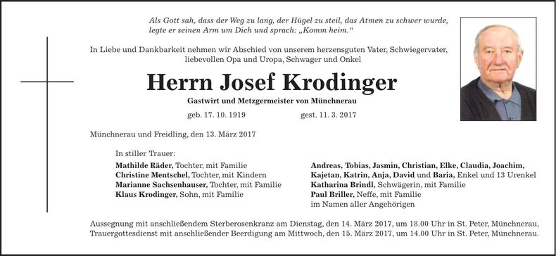 Traueranzeige Josef Krodinger