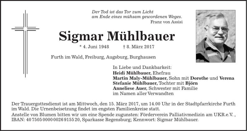 Traueranzeige Sigmar Mühlbauer