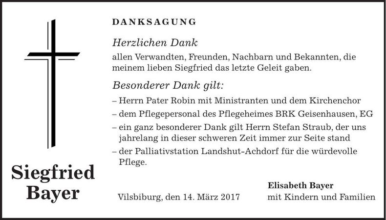 Traueranzeige Siegfried Bayer