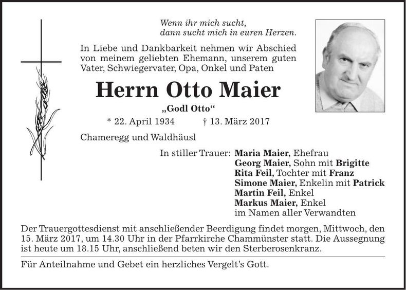 Traueranzeige Otto Maier