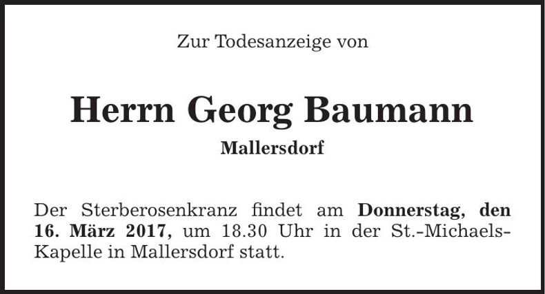 Traueranzeige Georg Baumann