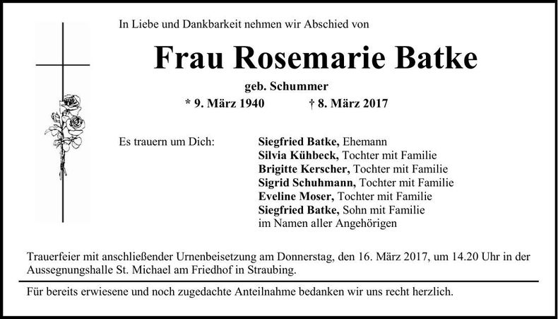 Traueranzeige Rosemarie Batke