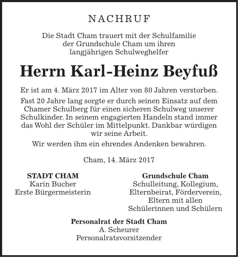 Traueranzeige Karl-Heinz Beyfuß