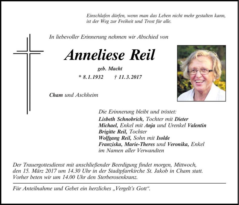 Traueranzeige Anneliese Reil
