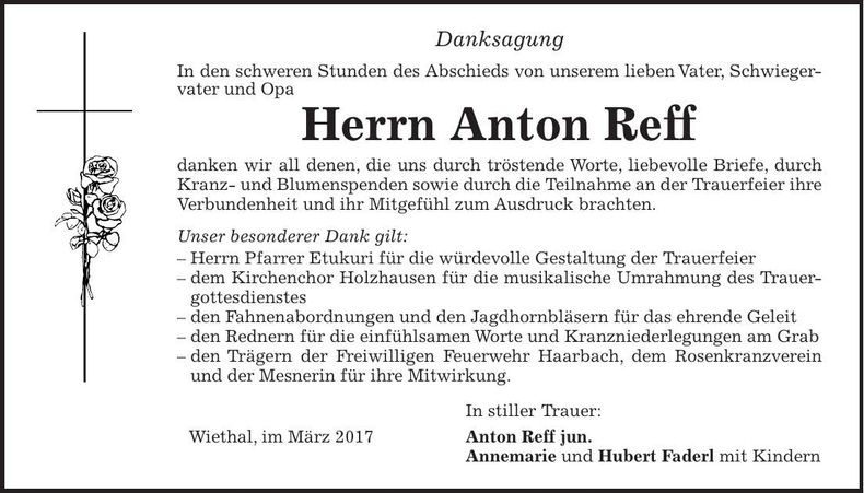 Traueranzeige Anton Reff