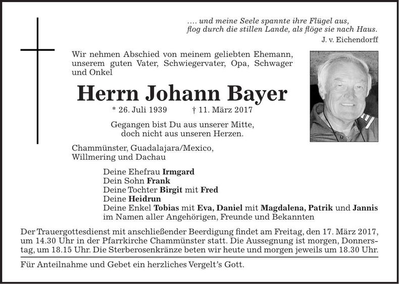 Traueranzeige Johann Bayer