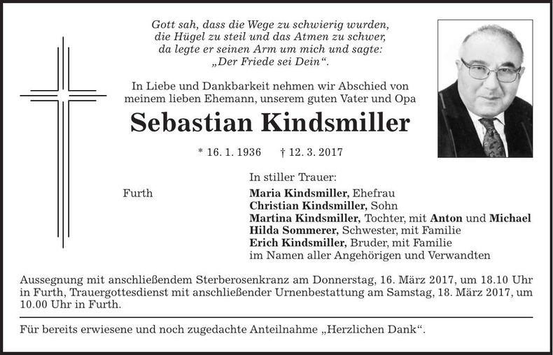 Traueranzeige Sebastian Kinddsmiller