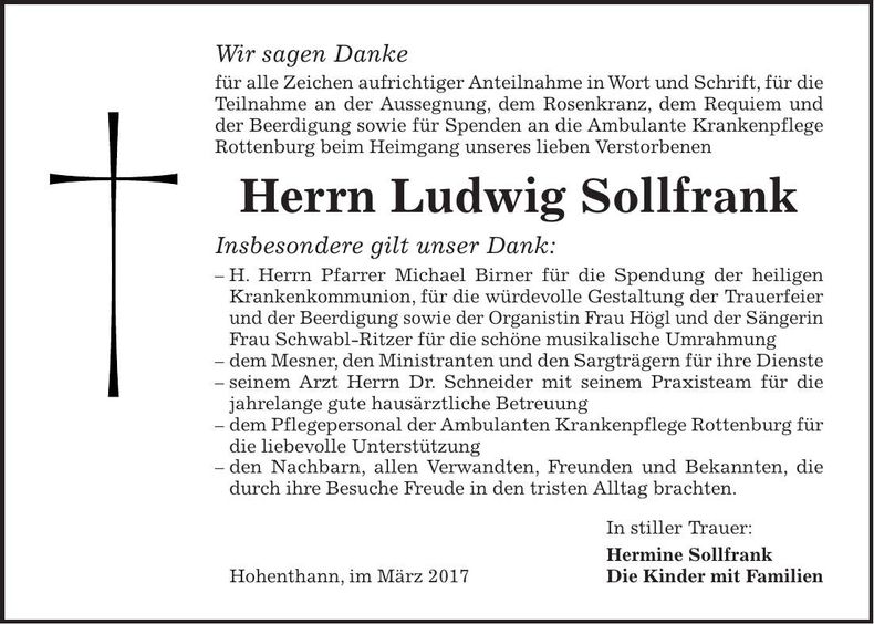 Traueranzeige Ludwig Sollfrank