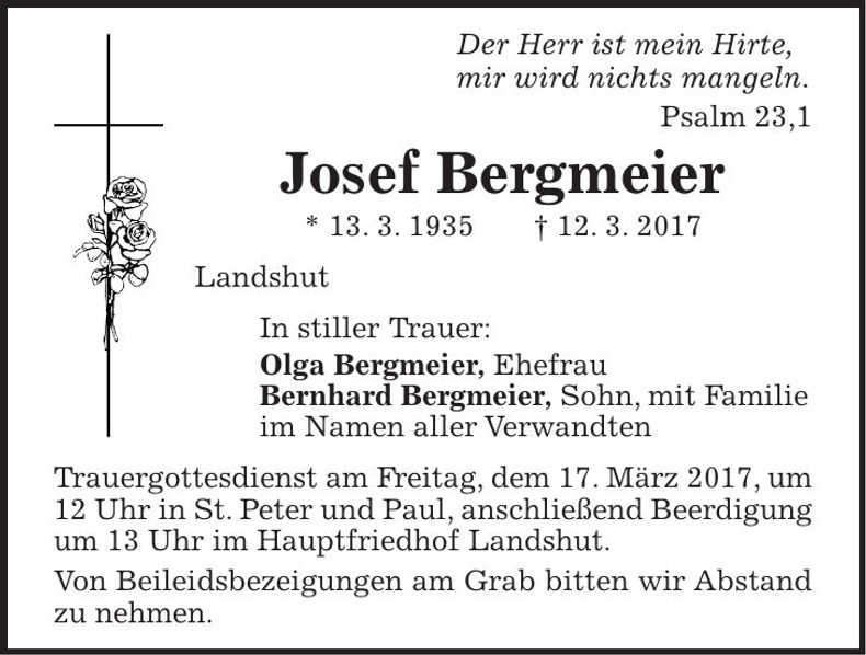 Traueranzeige Josef Bergmeier