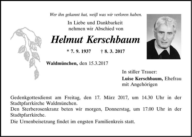 Traueranzeige Helmut Kerschbaum