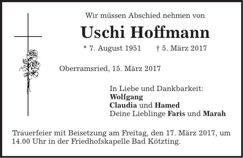Traueranzeige Uschi Hoffmann