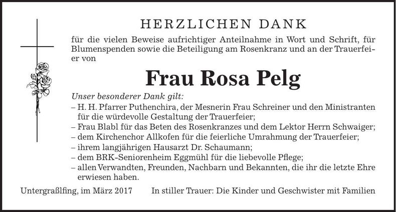 Traueranzeige Rosa Pelg