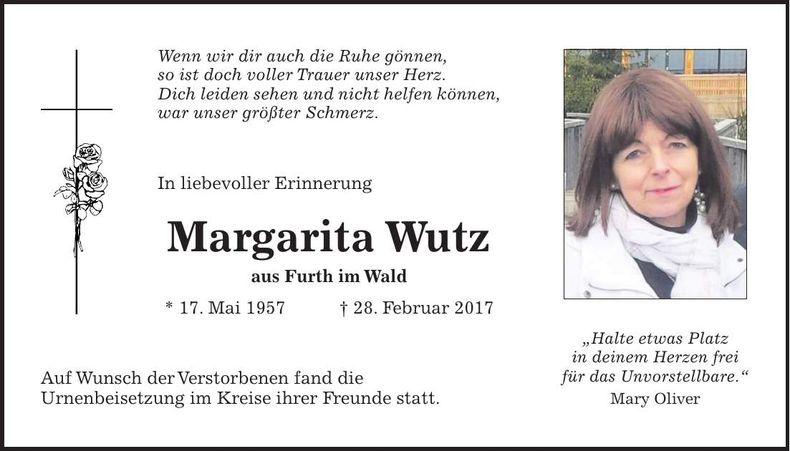 Traueranzeige Margarita Wutz