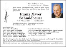 Traueranzeige Franz Xaver Schmidbauer