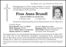 Traueranzeige Anna Brandl