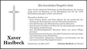 Traueranzeige Xaver Haslbeck