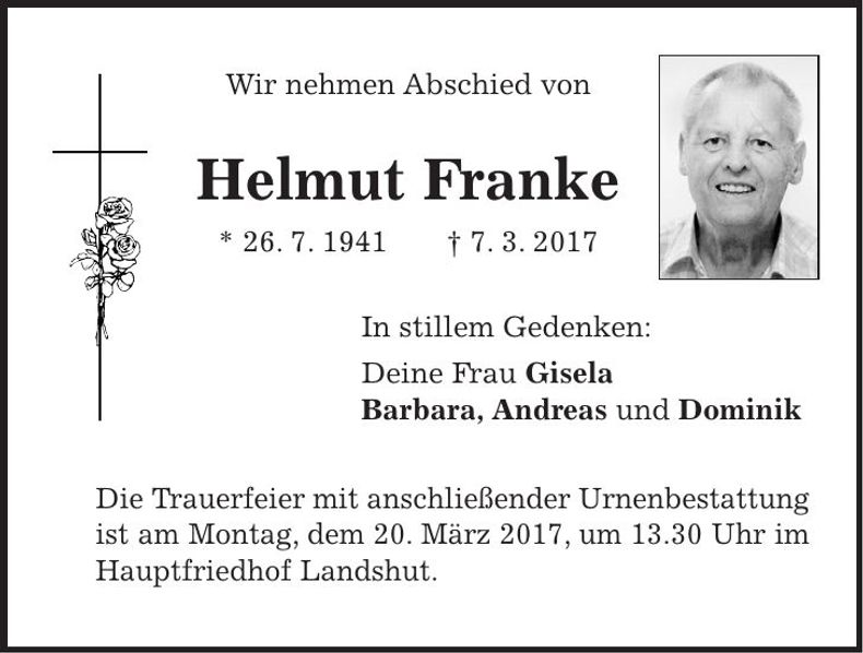 Traueranzeige Helmut Franke