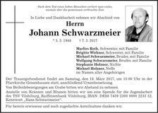 Traueranzeige Johann Schwarzmeier