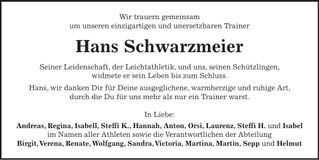 Traueranzeige Hans Schwarzmeier