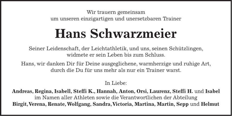 Traueranzeige Hans Schwarzmeier