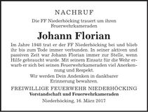 Traueranzeige Johann Florian