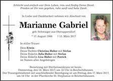 Traueranzeige Marianne Gabriel