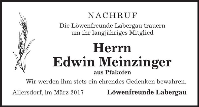Traueranzeige Edwin Meinzinger