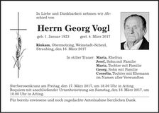 Traueranzeige Georg Vogl