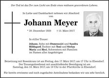 Traueranzeige Johann Meyer