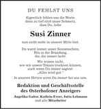 Traueranzeige Susi Zinner
