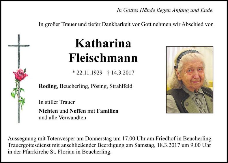 Traueranzeige Katharina Fleischmann