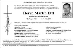 Traueranzeige Martin Ettl