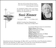 Traueranzeige Susi Zinner