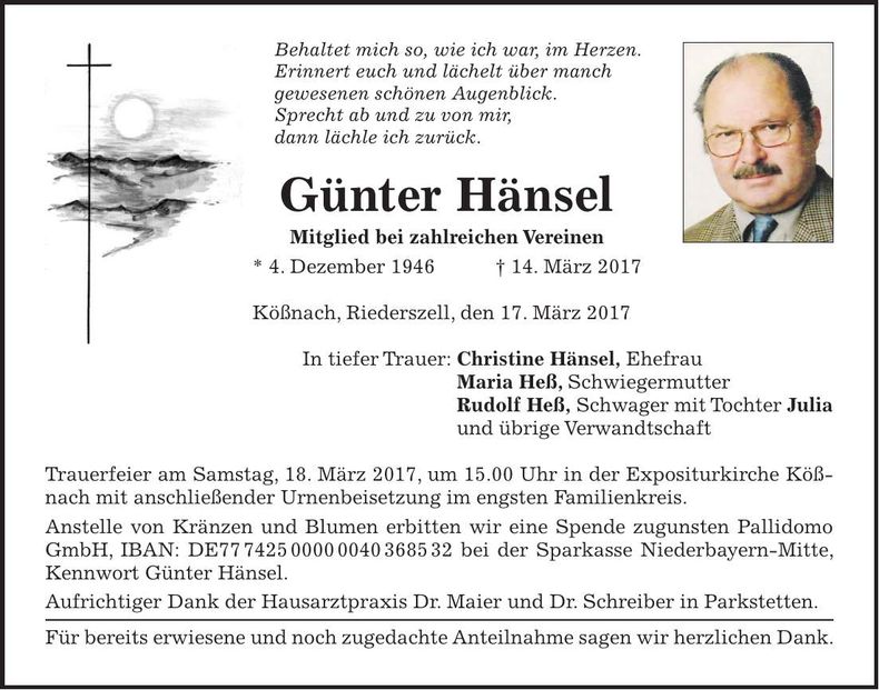 Traueranzeige Günter Hänsel
