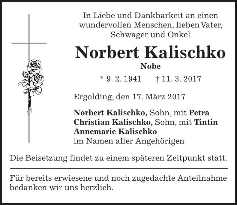 Traueranzeige Norbert Kalischko