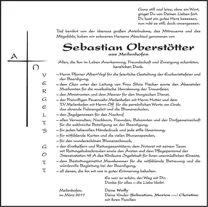 Traueranzeige Sebastian Oberstötter