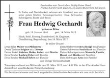 Traueranzeige Hedwig Gerhardt