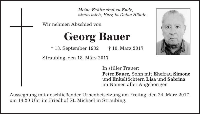 Traueranzeige Georg Bauer