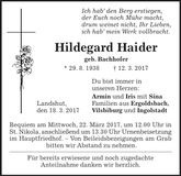 Traueranzeige Hildegard Haider