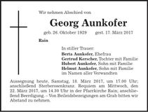 Traueranzeige Georg Aunkofer