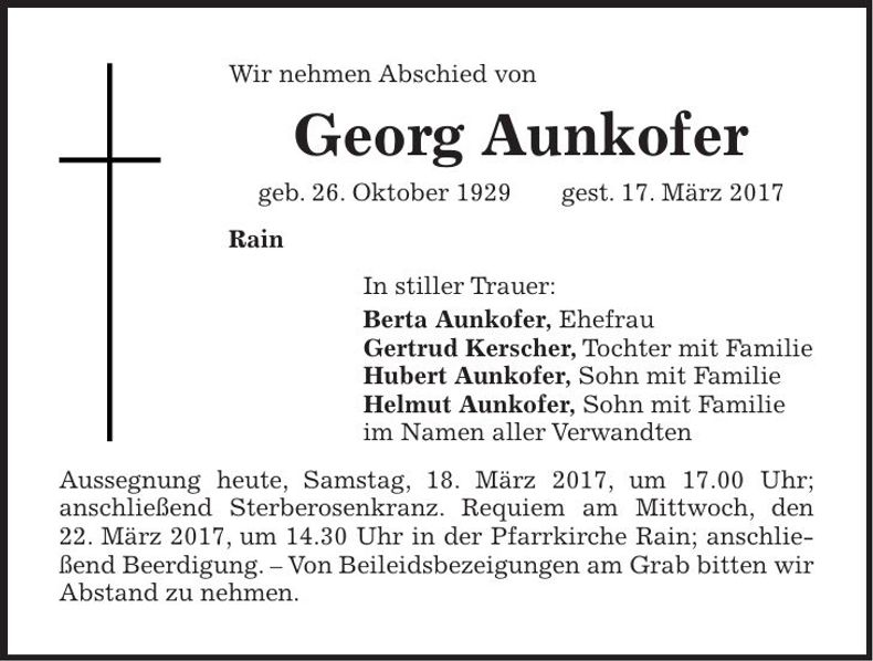Traueranzeige Georg Aunkofer
