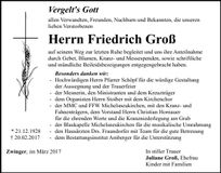 Traueranzeige Friedrich Groß