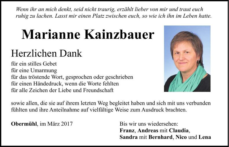 Traueranzeige Marianne Kainzbauer