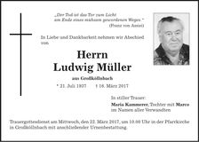 Traueranzeige Ludwig Müller