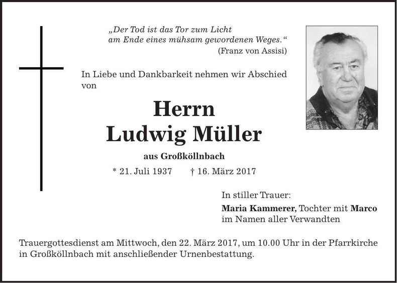 Traueranzeige Ludwig Müller