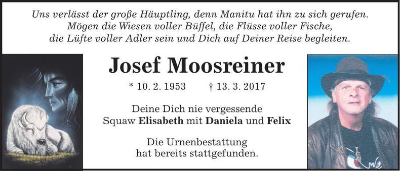 Traueranzeige Josef Moosreiner