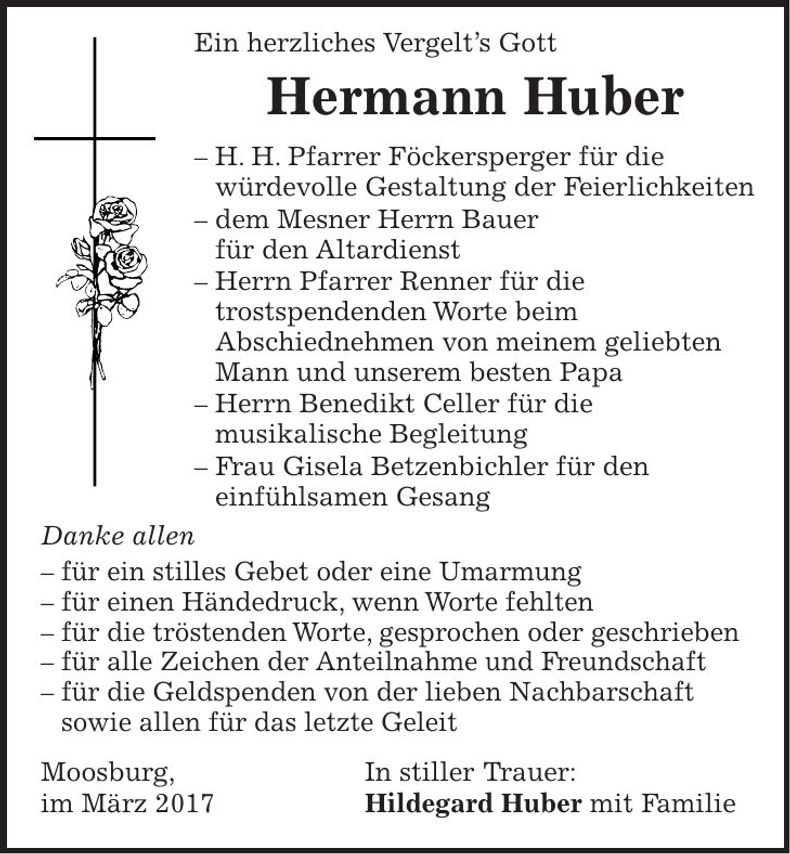 Traueranzeige Hermann Huber