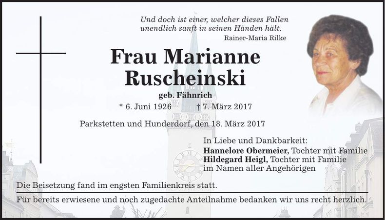 Traueranzeige Marianne Ruscheinski