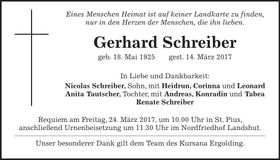 Traueranzeige Gerhard Schreiber