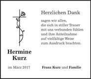 Traueranzeige Hermine Kurz